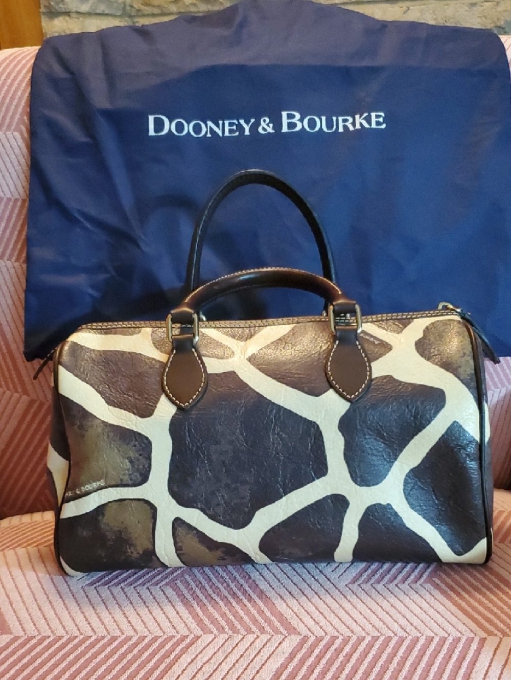 Dooney & Bourke Giraffe-Print Satchel in Brown and Cream - Picture 3 of 9